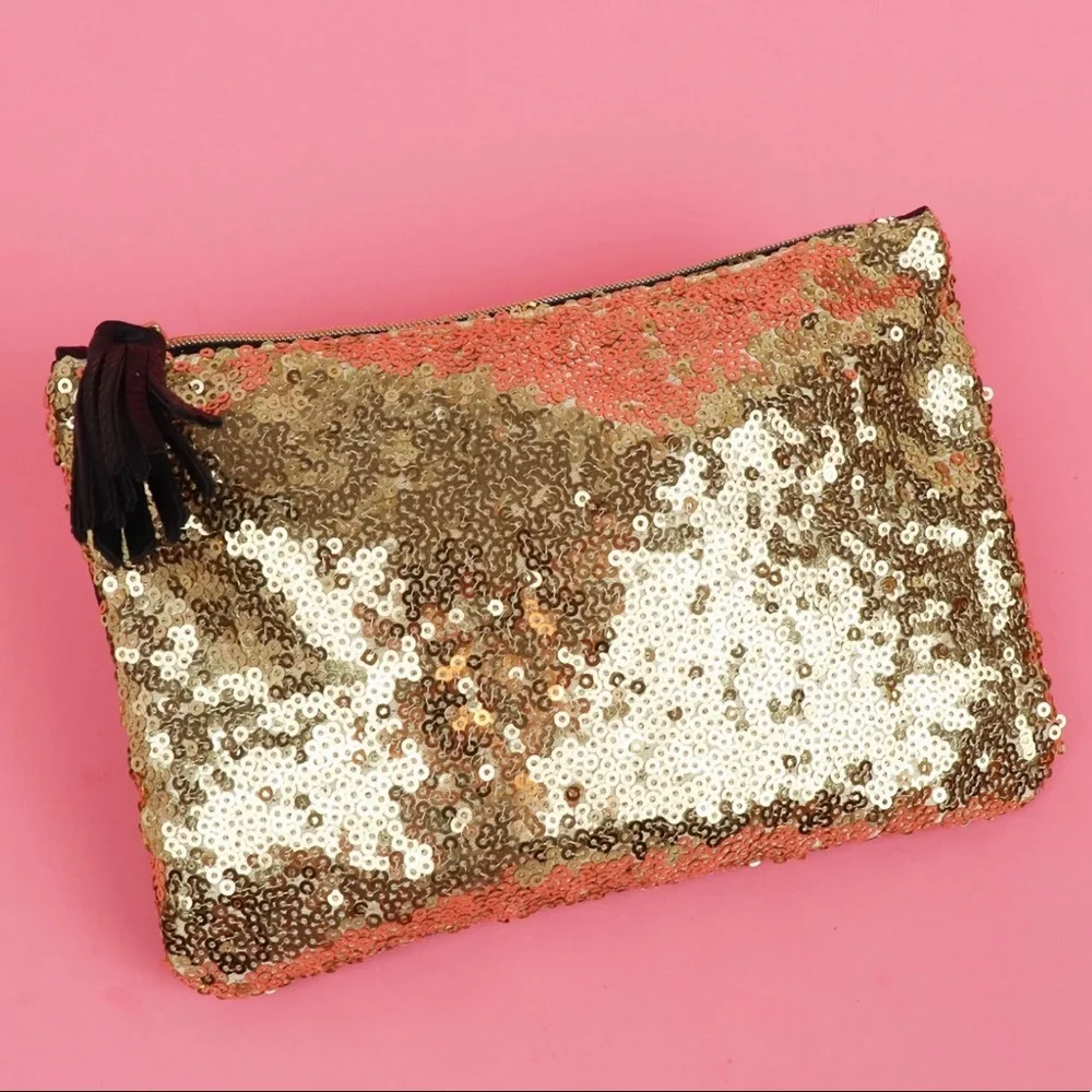 IPSY Gold Sequin Covered Glam Clutch Bag
